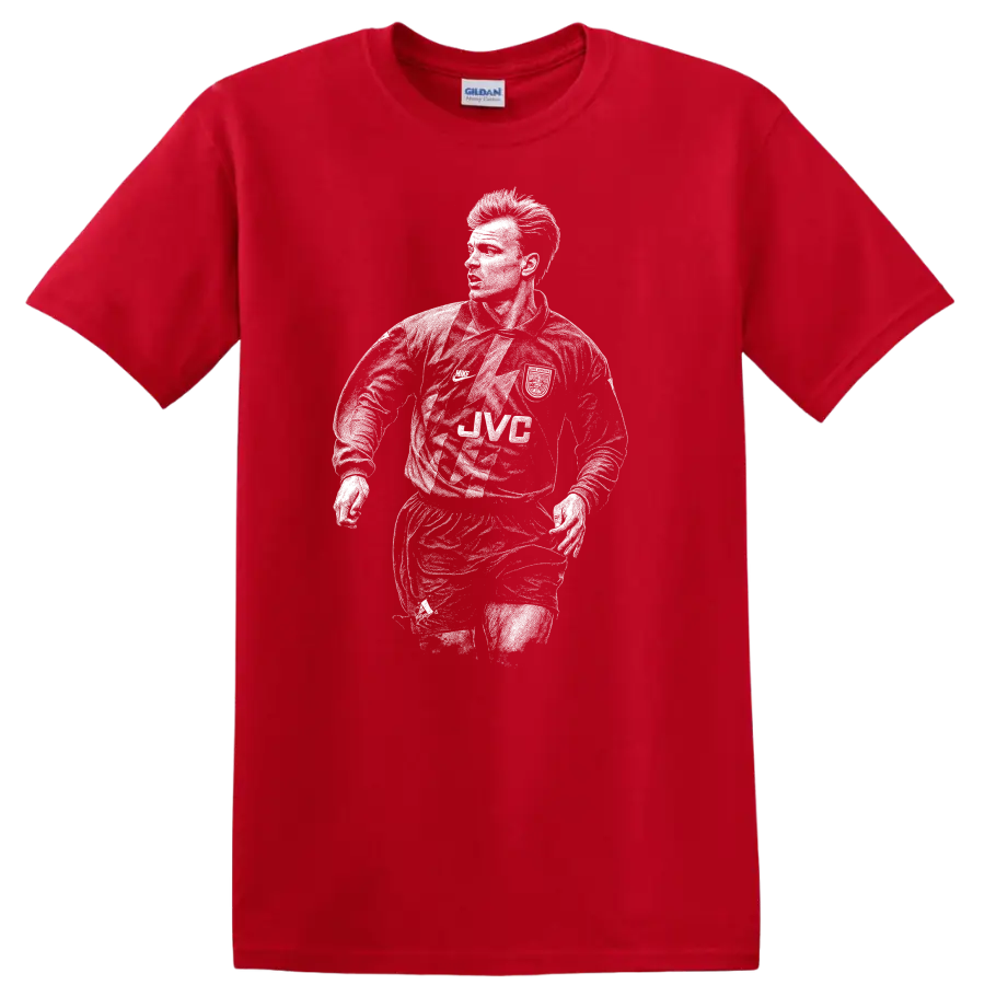 Retro soccer portrait of Dennis Bergkamp legend style T - Red