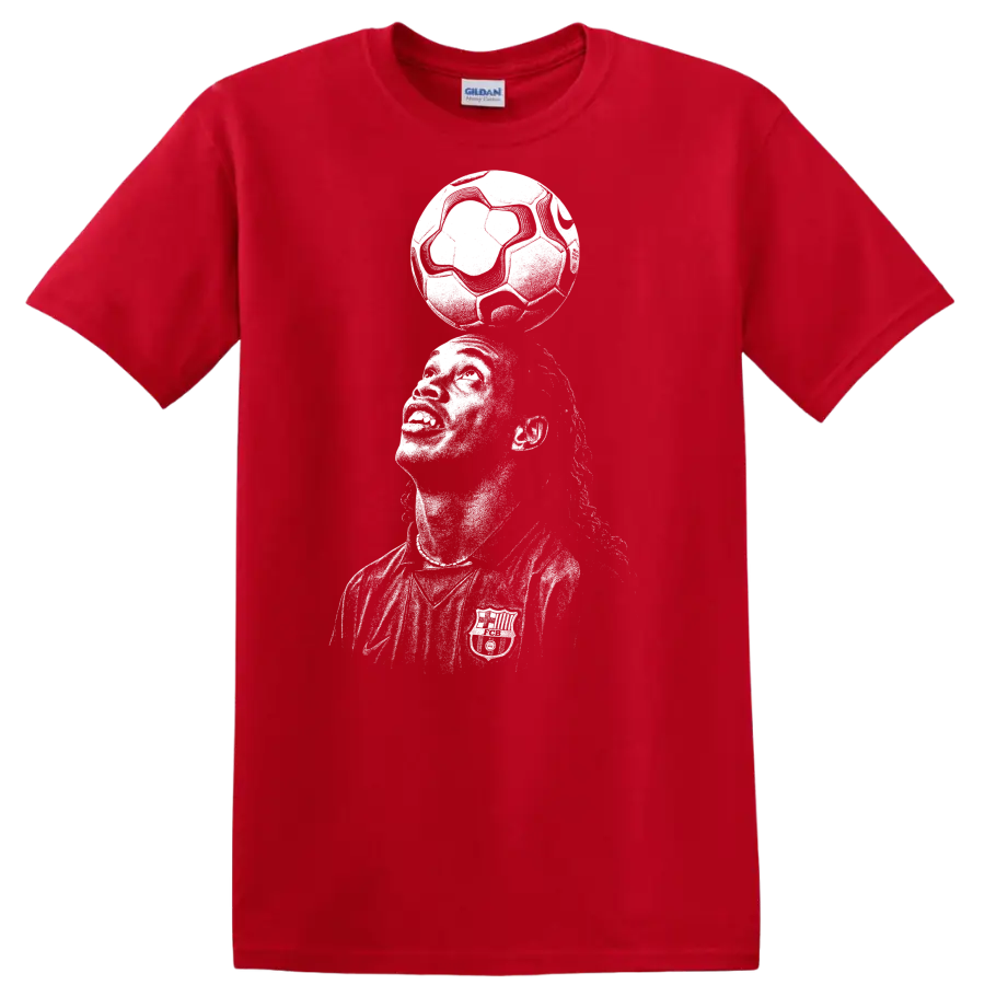 Black and white retro soccer player portrait graphic T - Red