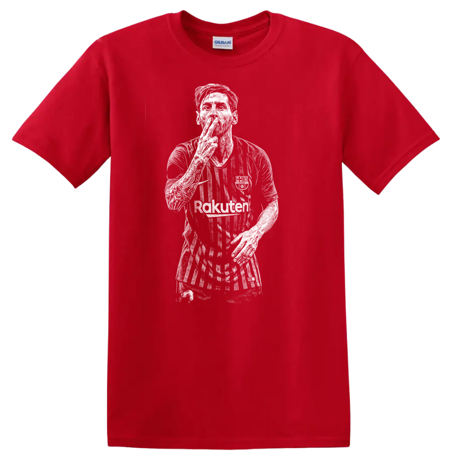 Black and white retro soccer player portrait legend style T - Red