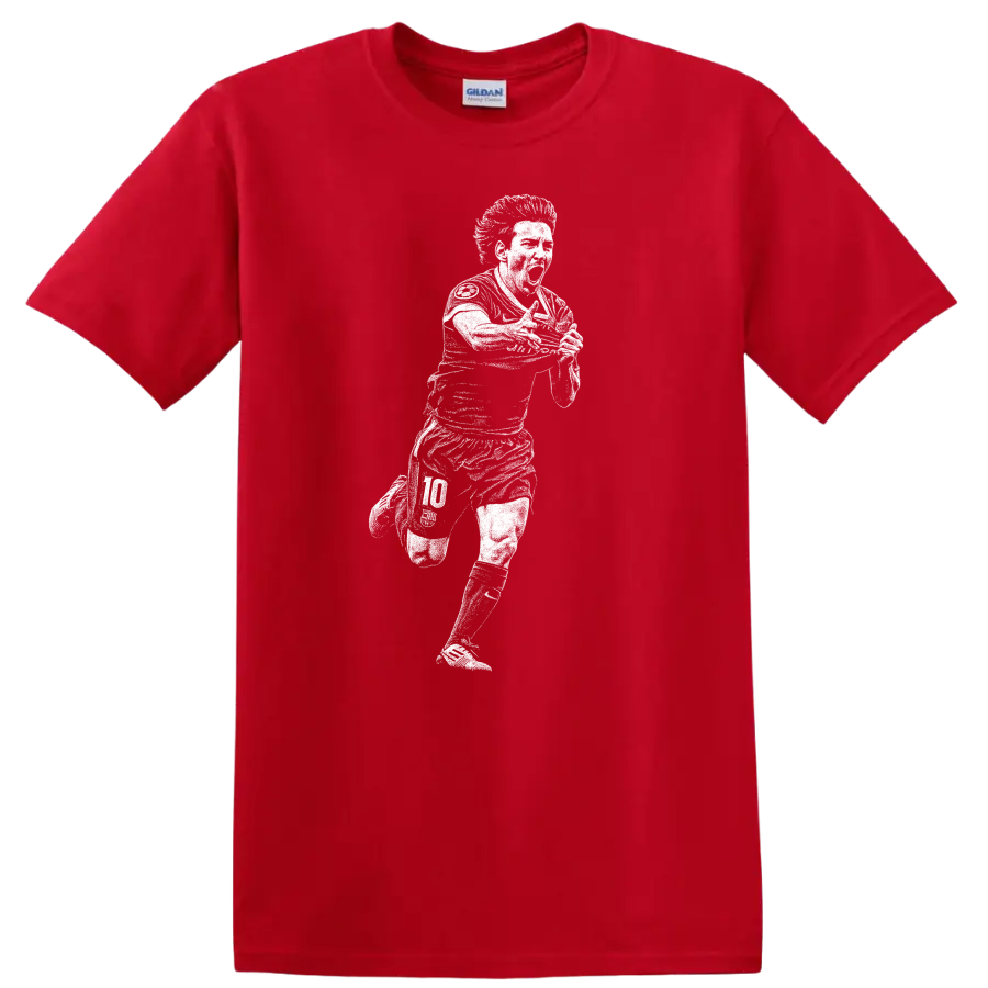 Retro soccer portrait of Lionel Messi legend style T - Red