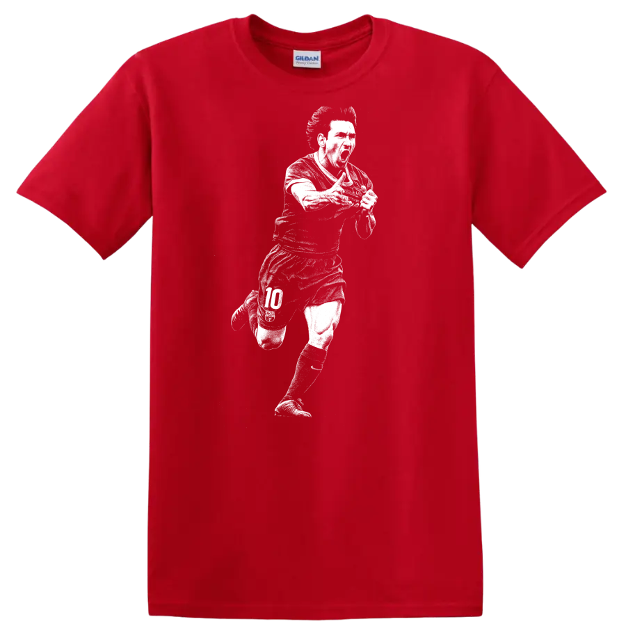 Retro soccer portrait of Lionel Messi in black and white on a - Red
