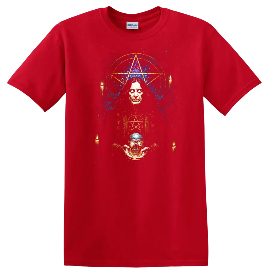 Heavy Metal Occult Legend Skull T Shirt Retro Rock Album Cover Style - Red