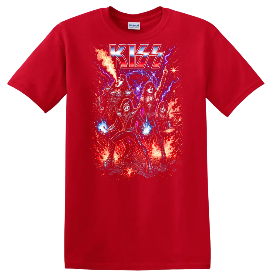 KISS Retro Heavy Metal Rock Band Album Cover Legend Style T Shirt - Red