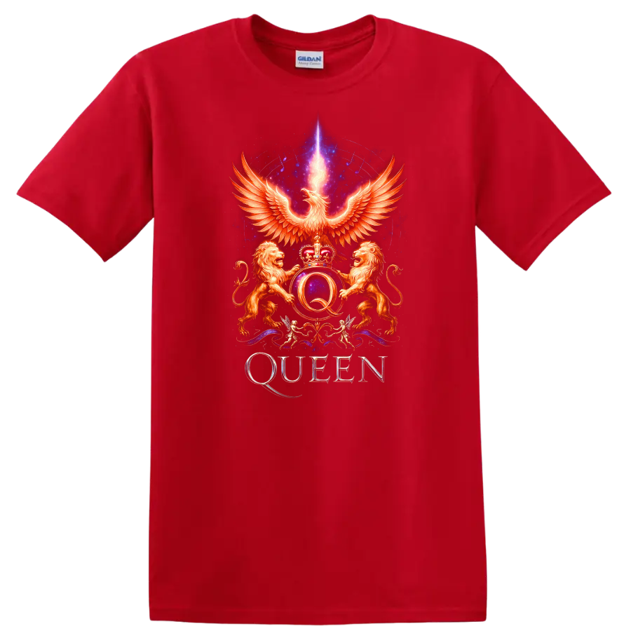 Retro Rock Queen Phoenix Crest Heavy Metal Band Style T Shirt - Red