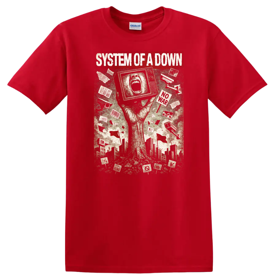 System of a Down Retro Heavy Metal Album Cover T Shirt - Red