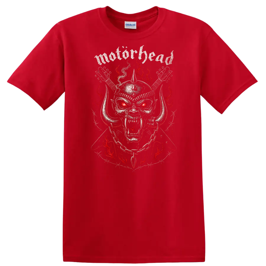 Motörhead Heavy Metal Skull Flames Retro Band Style T Shirt - Red
