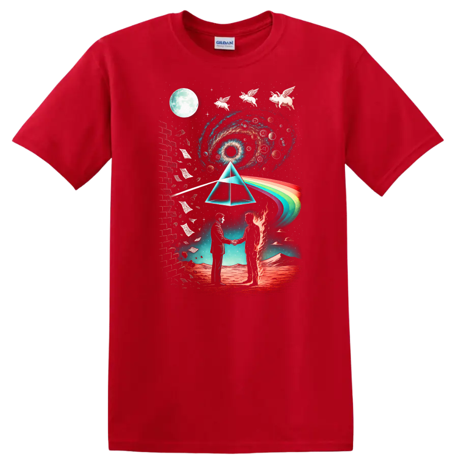 Retro Rock Cosmic Prism Heavy Metal Album Cover T Shirt - Red