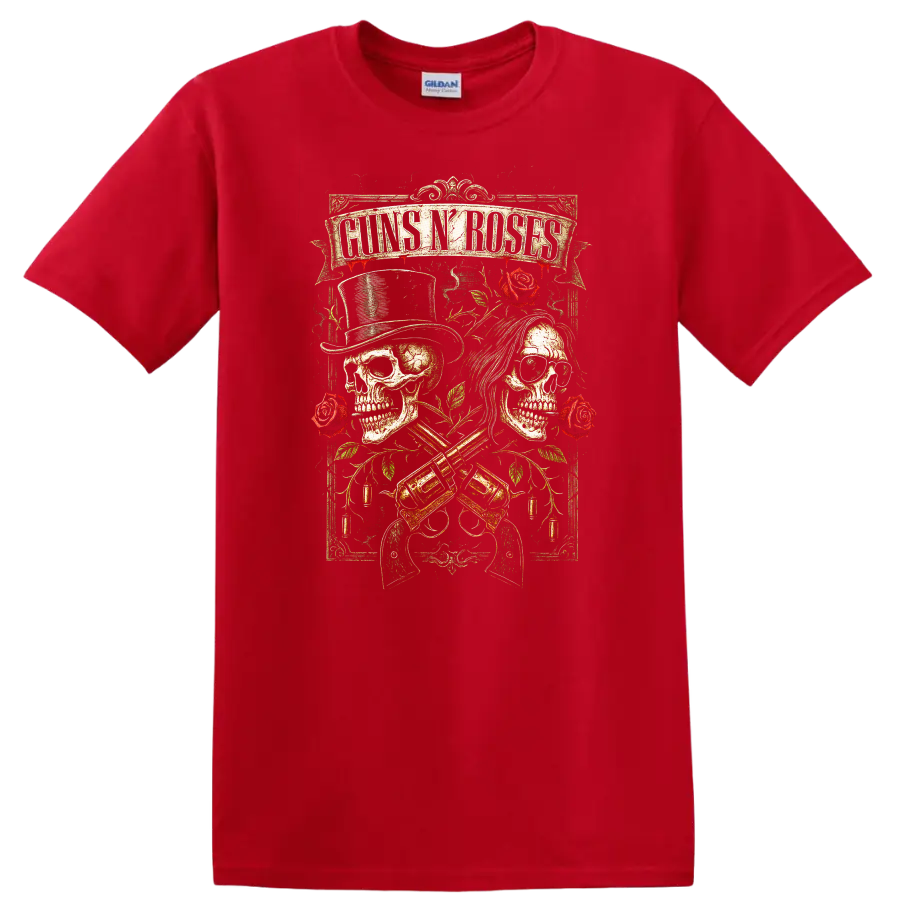 Guns N’ Roses Retro Heavy Metal Skull Roses T Shirt - Red