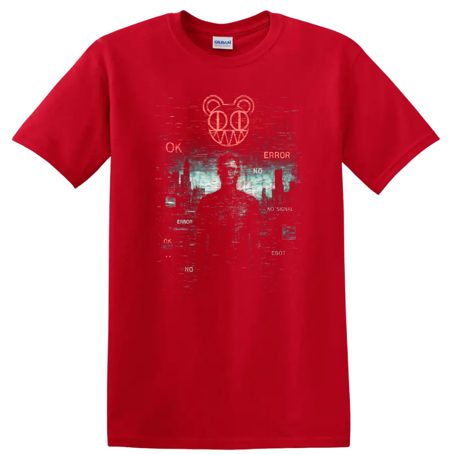 Retro Glitch Heavy Metal Album Cover Style T Shirt - Red