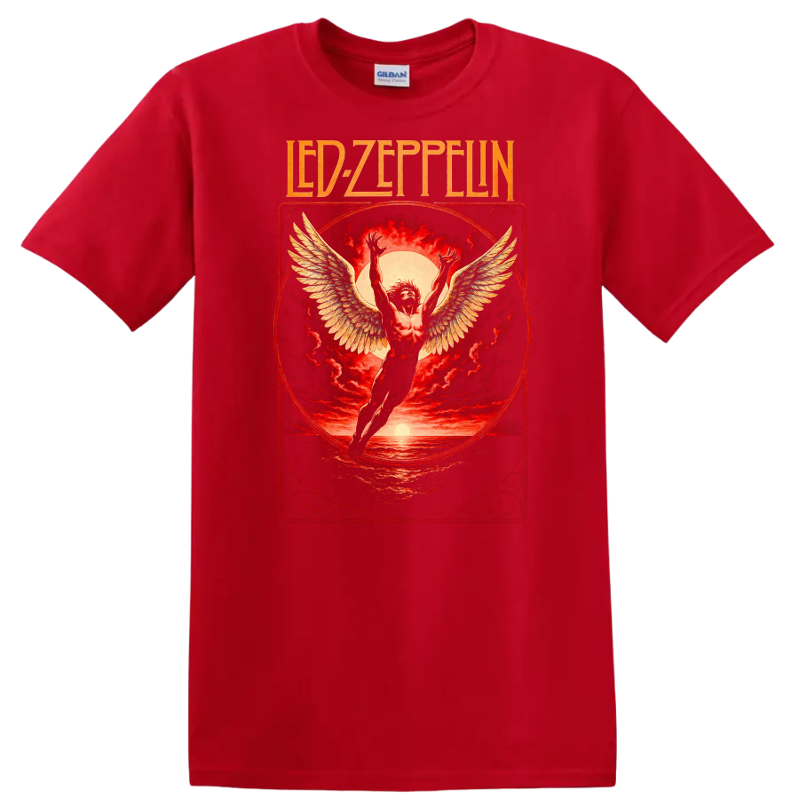 Led Zeppelin Retro Heavy Metal Album Cover Style T Shirt - Red