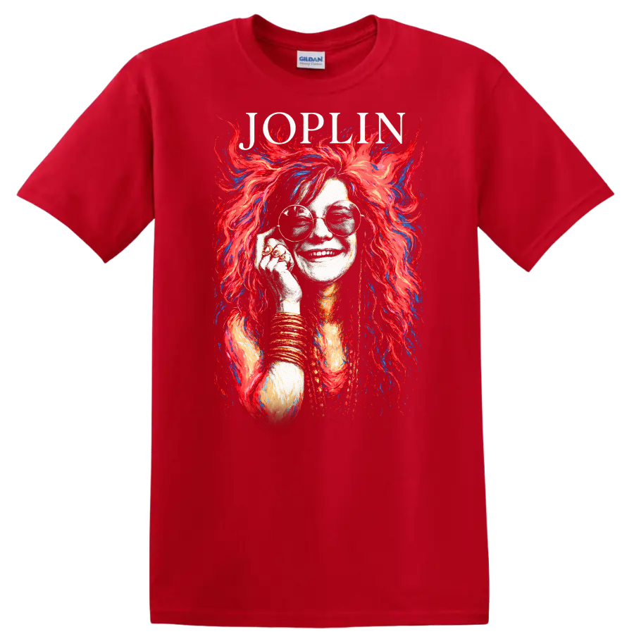 Joplin Retro Rock Heavy Metal Album Style Portrait T Shirt - Red