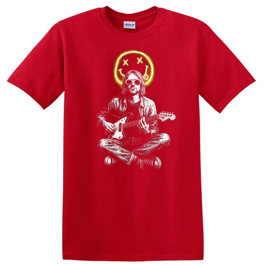 Retro Rock Heavy Metal Nirvana Style Guitar Player T Shirt - Red