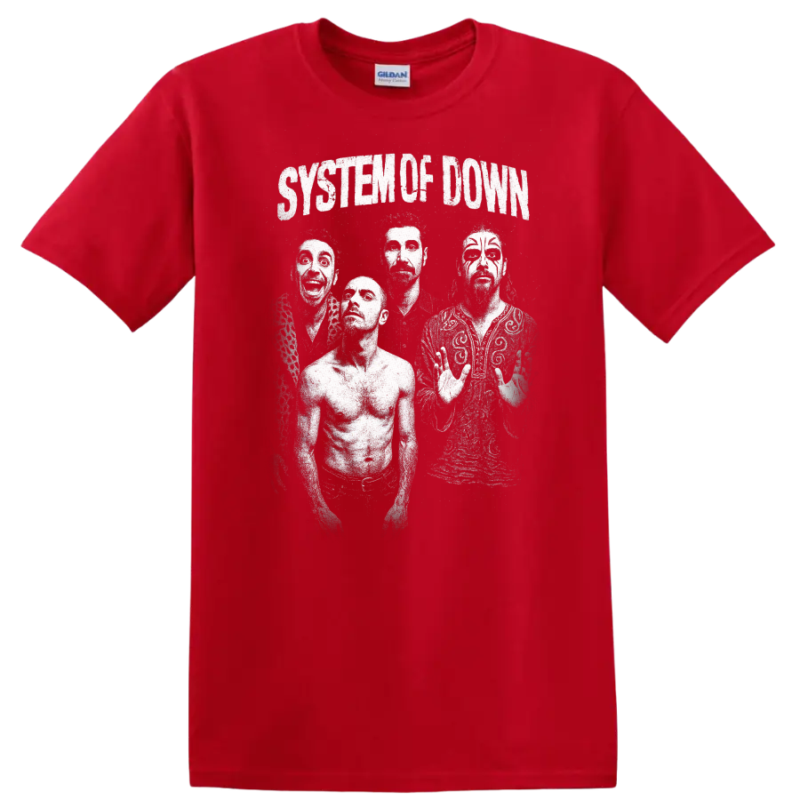 System Of Down Retro Rock Heavy Metal Band Album Cover Style T Shirt - Red