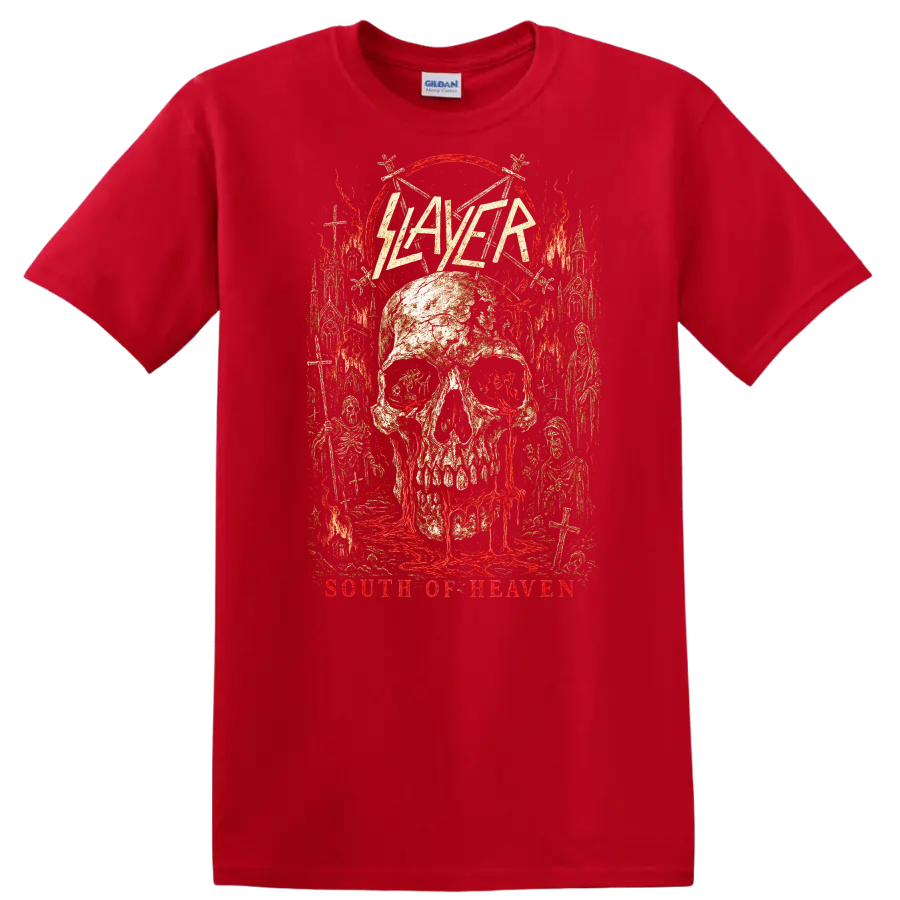 Slayer South of Heaven Retro Heavy Metal Skull T Shirt - Red