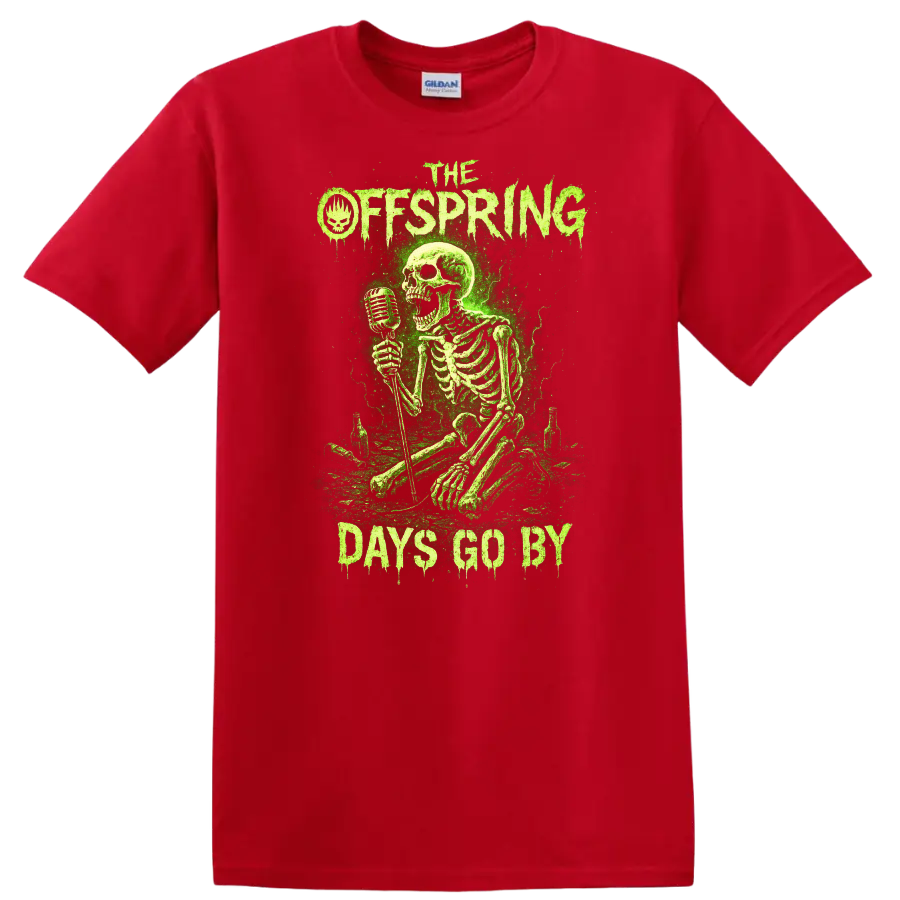 The Offspring Days Go By Green Skeleton Retro Rock T Shirt - Red