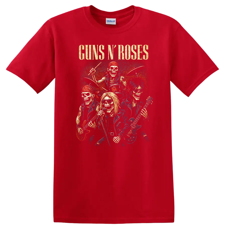 Guns N' Roses Retro Heavy Metal Band Album Cover Style T Shirt - Red