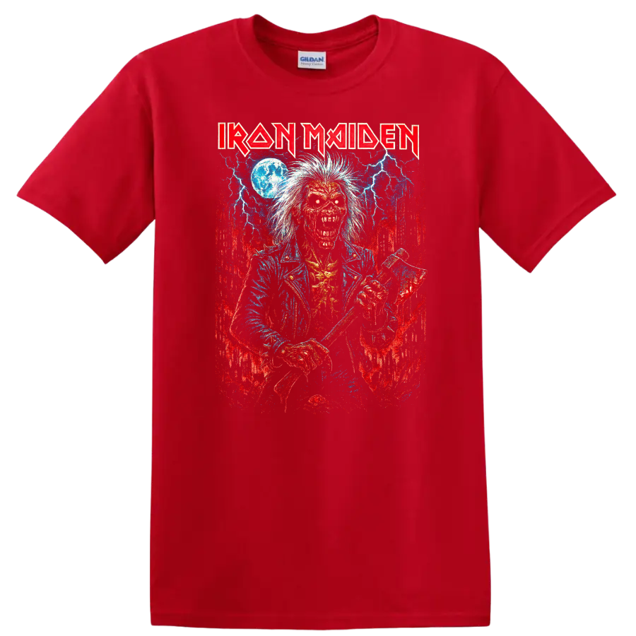 Iron Maiden Retro Heavy Metal Album Art Distressed T Shirt - Red