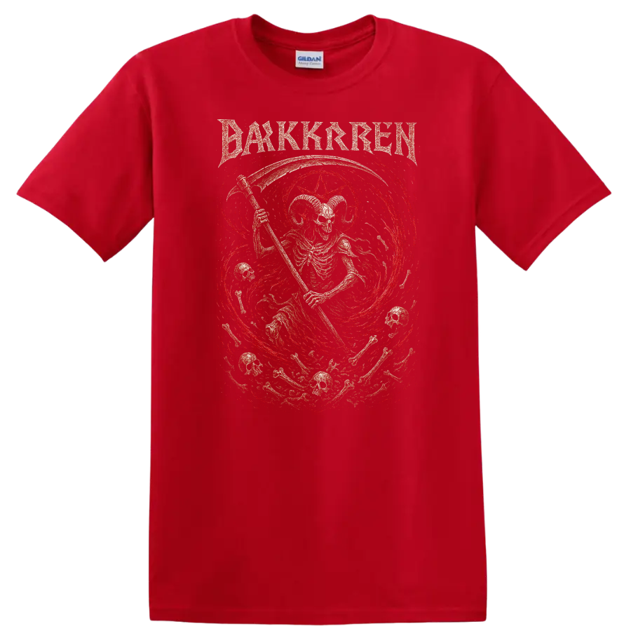 Dark Skren Retro Rock Heavy Metal Skull Album Style T Shirt - Red