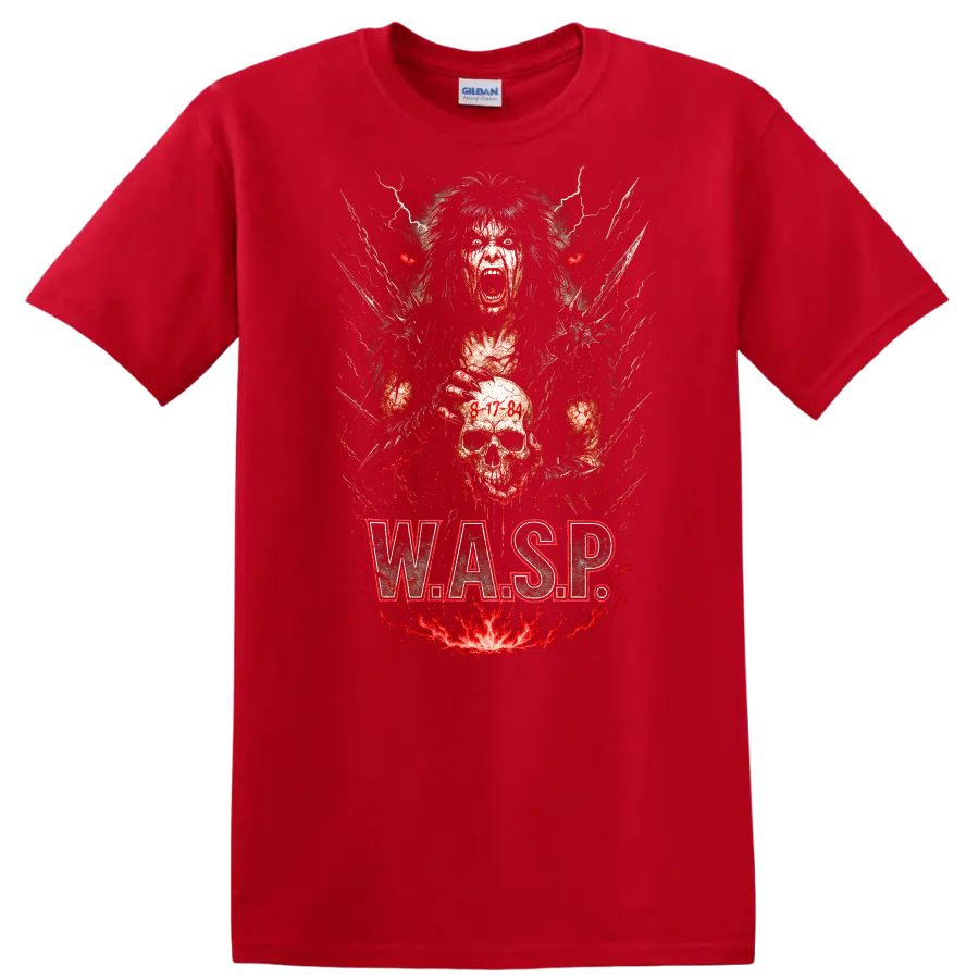 Retro Heavy Metal W.A.S.P. Skull Album Art T Shirt - Red