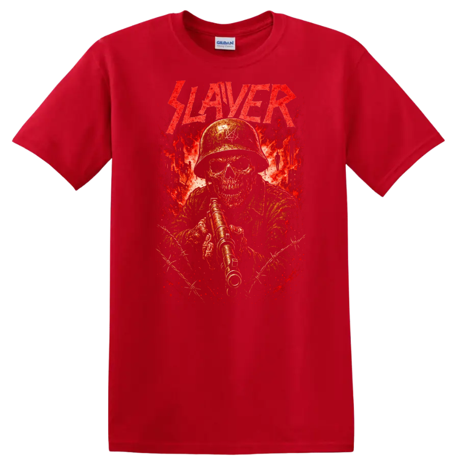 Retro Slayer Heavy Metal Skull Soldier T Shirt Album Cover Style - Red