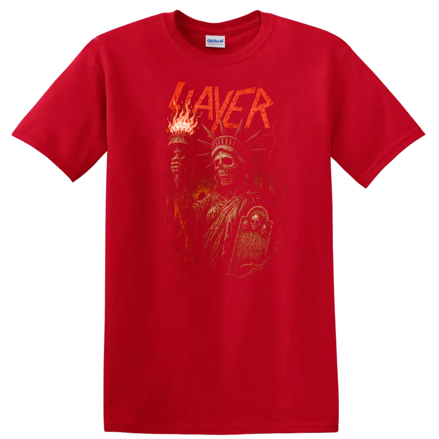Retro Slayer Heavy Metal Album Art Skull Torch T Shirt - Red