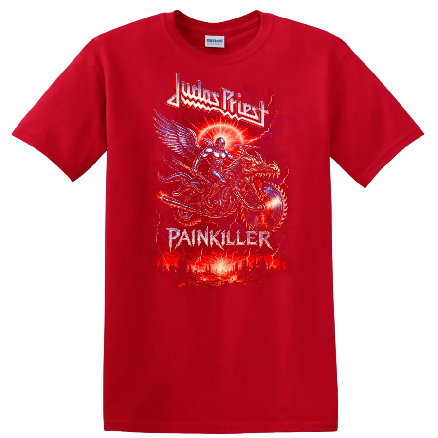Judas Priest Painkiller Retro Heavy Metal Album Cover T Shirt - Red