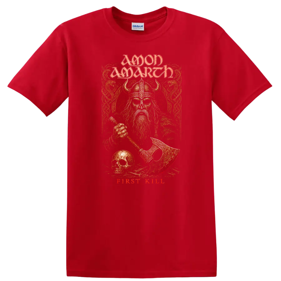 Moon March First Kill Viking Heavy Metal Retro Rock T Shirt - Red