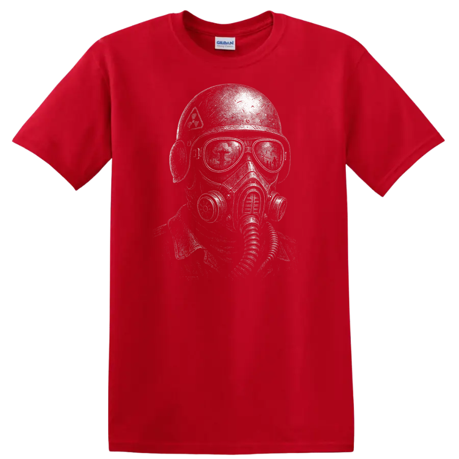 Retro Heavy Metal Gas Mask Skull T Shirt Vintage Rock Album Cover Style - Red