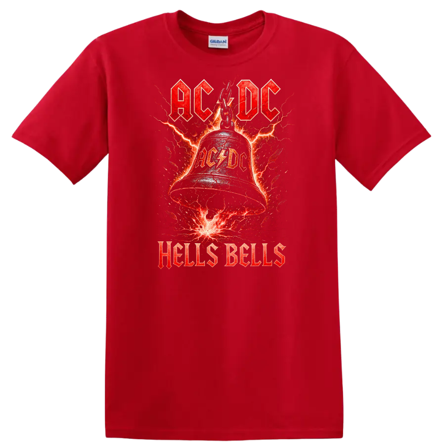AC/DC Hells Bells Retro Heavy Metal Lightning T Shirt - Red