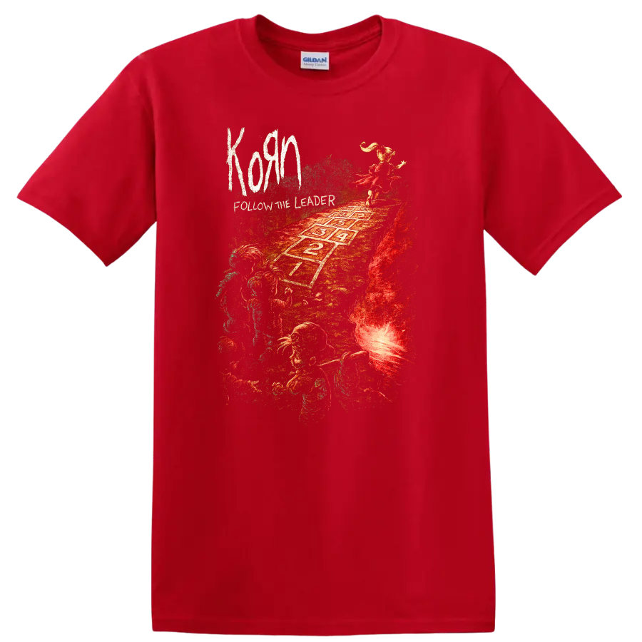 Korn Follow the Leader Retro Heavy Metal Album Art T Shirt - Red
