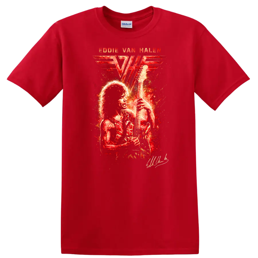 Eddie Van Halen Retro Rock Heavy Metal Album Art T Shirt - Red