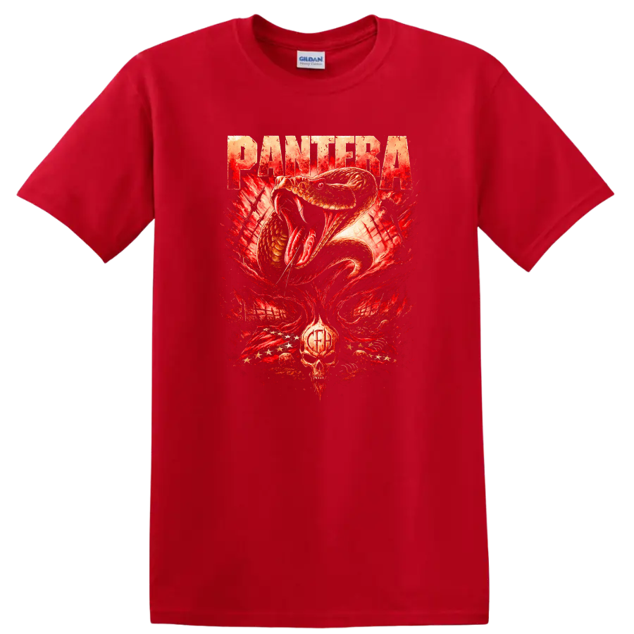 Pantera Retro Heavy Metal Snake Skull T Shirt Album Cover Style - Red