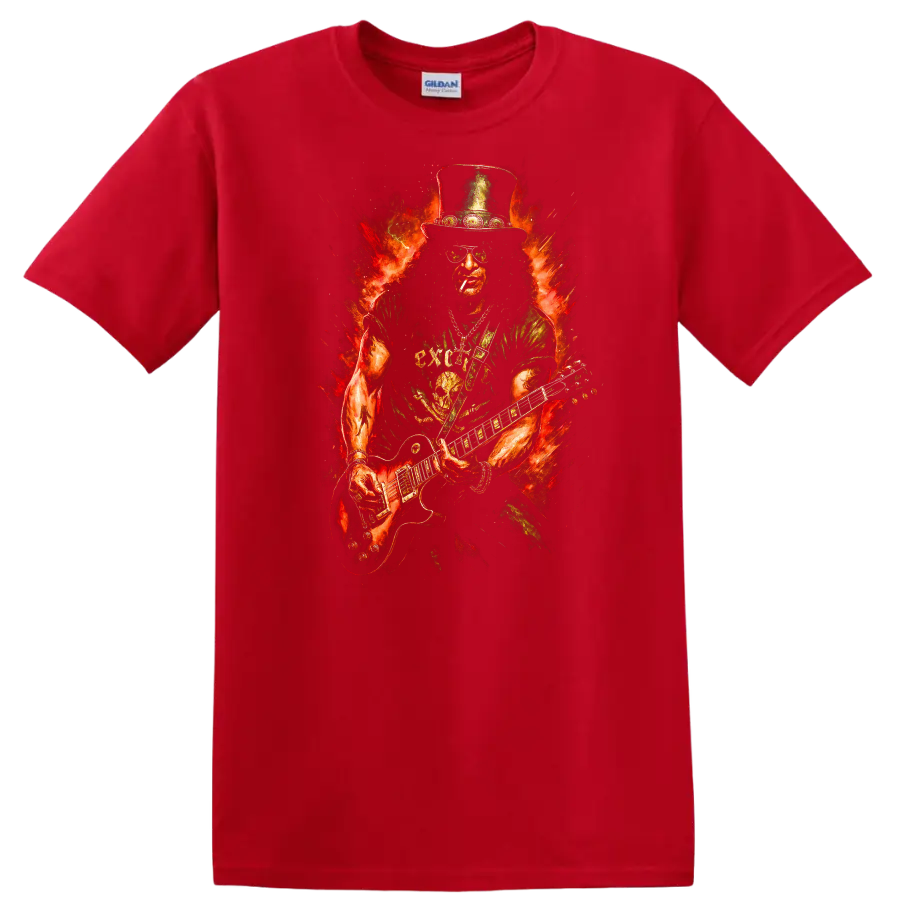 Retro Rock Heavy Metal Guitar Legend T Shirt for Music Fans - Red