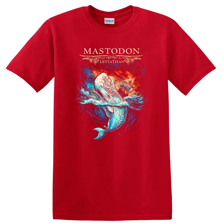 Mastodon Leviathan Retro Heavy Metal Album Art T Shirt - Red