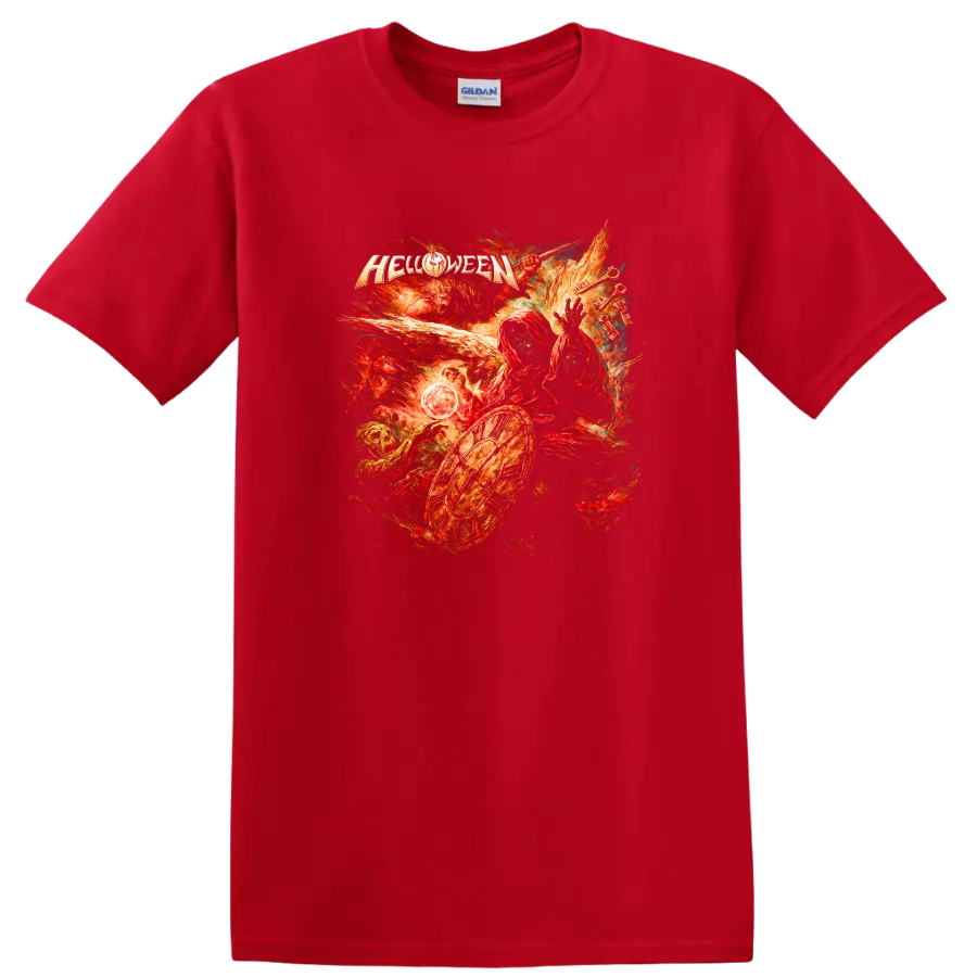 Retro Heavy Metal Helloween Album Cover Legend T Shirt for Rock Fans - Red
