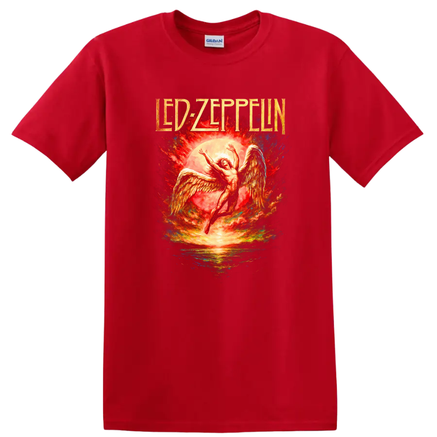Led Zeppelin Retro Heavy Metal Album Cover Legend Style T Shirt - Red