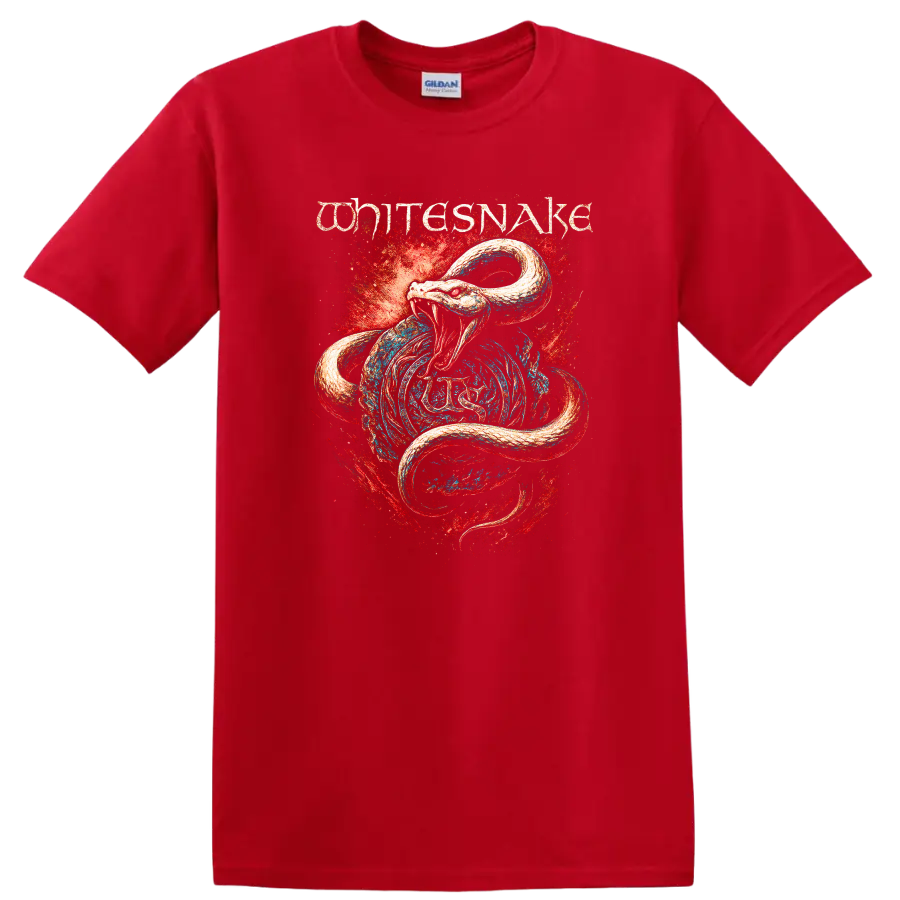White Snake Retro Heavy Metal Album Cover Style T Shirt - Red