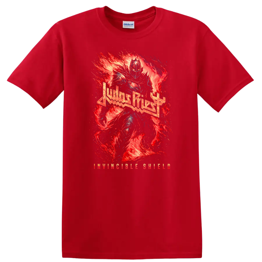 Judas Priest Heavy Metal Flame Art T Shirt Retro Rock Band Tribute - Red