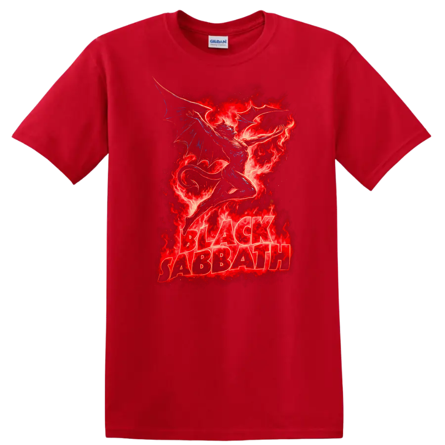 Black Sabbath Retro Heavy Metal Dragon Flames Album Cover T Shirt - Red