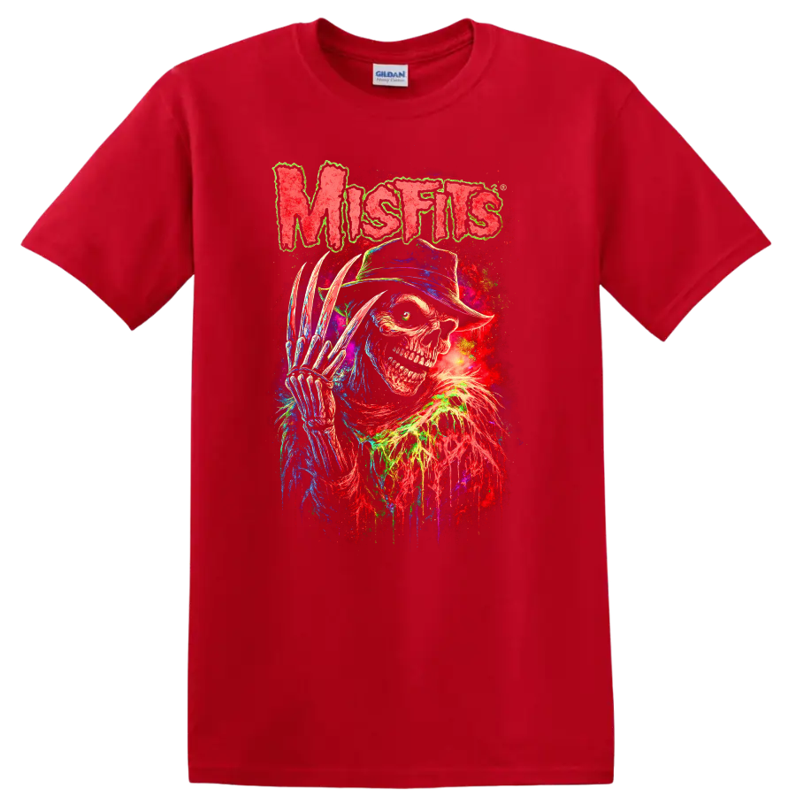 Misfits Neon Horror Skull Retro Rock Heavy Metal T Shirt - Red