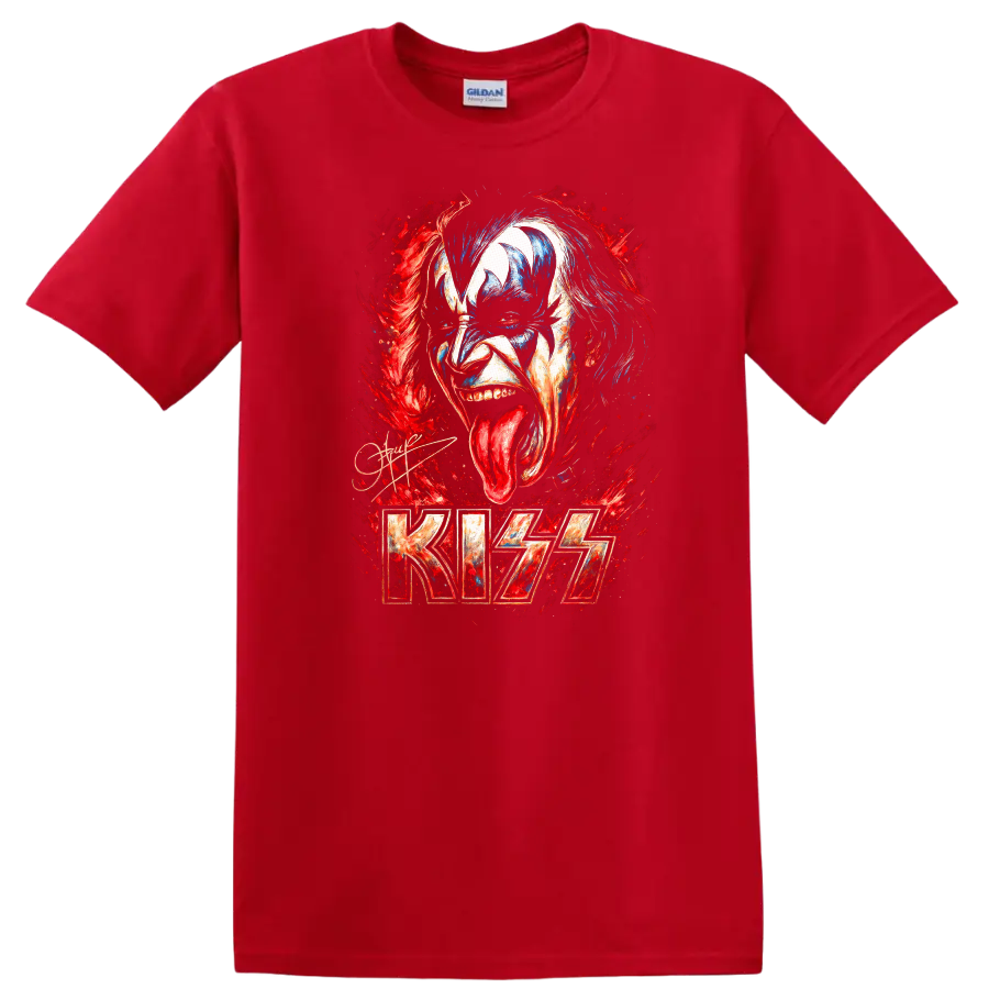 KISS Retro Rock Heavy Metal Face Paint Album Style T Shirt - Red