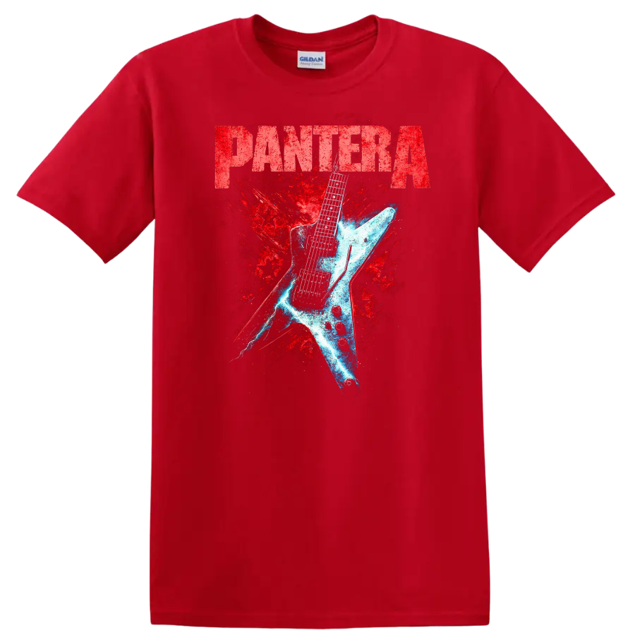 Pantera Retro Heavy Metal Guitar Splash T Shirt - Red