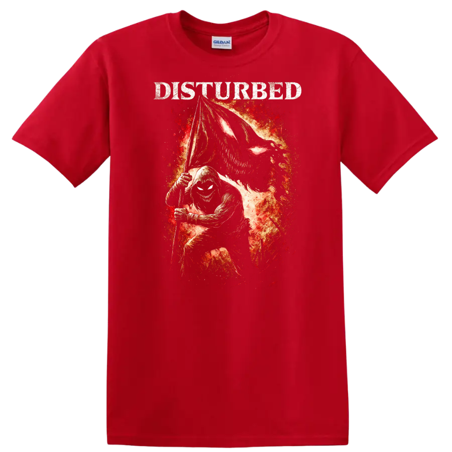 Disturbed Heavy Metal Album Style Skull Reaper Graphic T Shirt - Red
