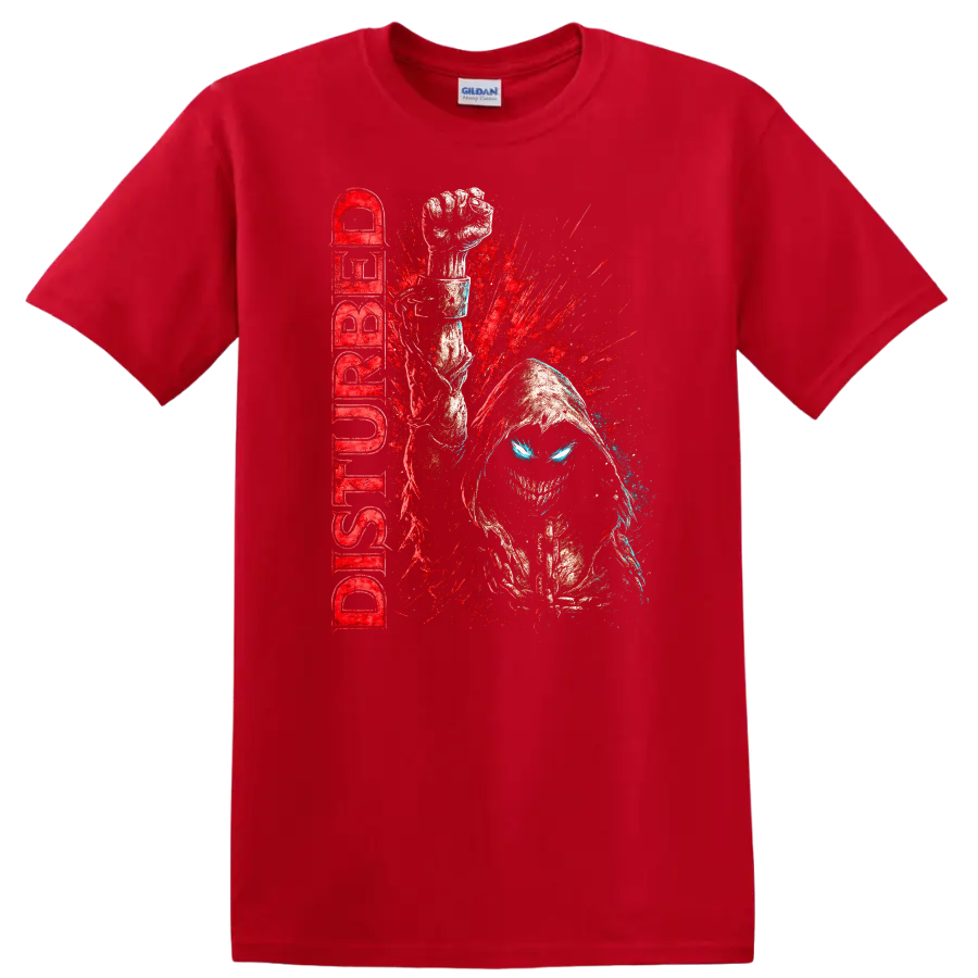 Disturbed Retro Heavy Metal Album Cover Style T Shirt for Rock Fans - Red