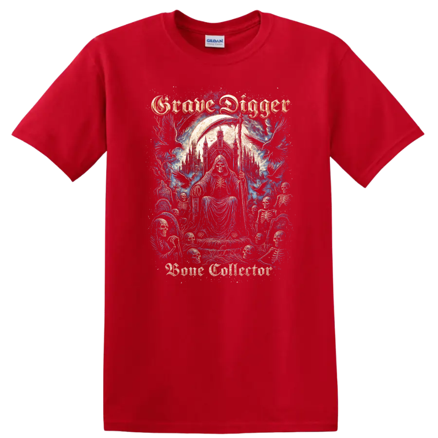 Grave Digger Gothic Skeleton Heavy Metal Band Style T Shirt - Red