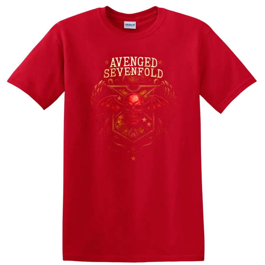 Avenged Sevenfold Retro Heavy Metal Skull Wings T Shirt - Red