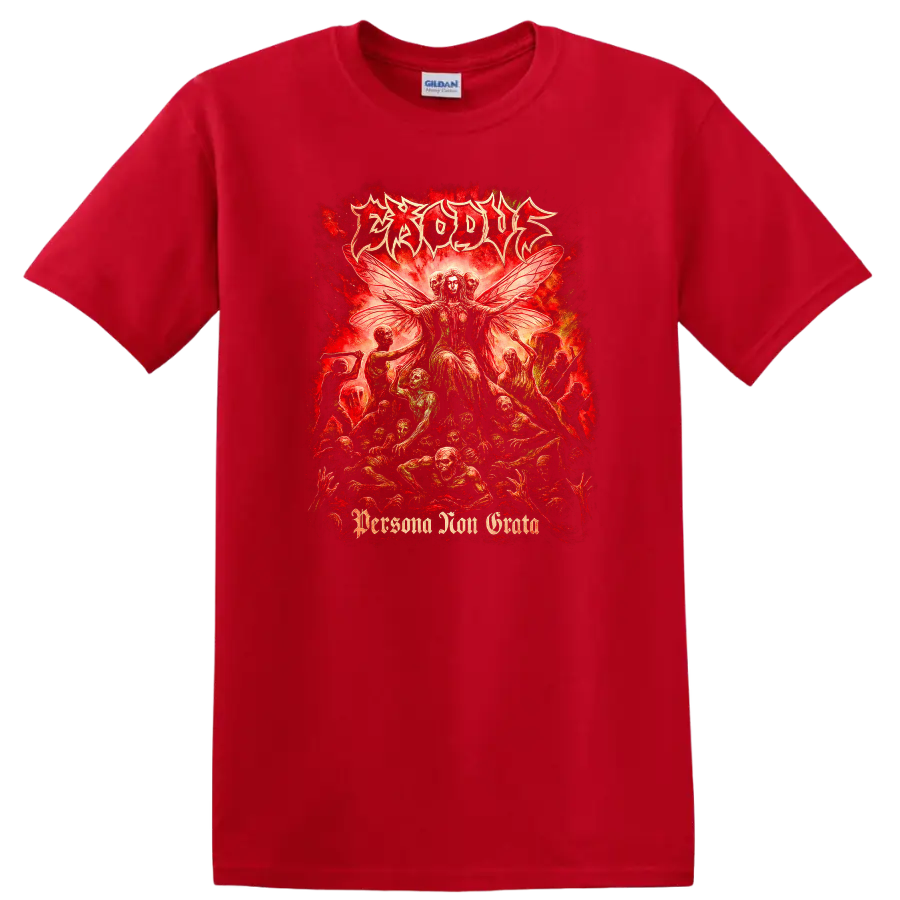 Erosus Retro Heavy Metal Album Cover Style T Shirt Red Gothic Art - Red