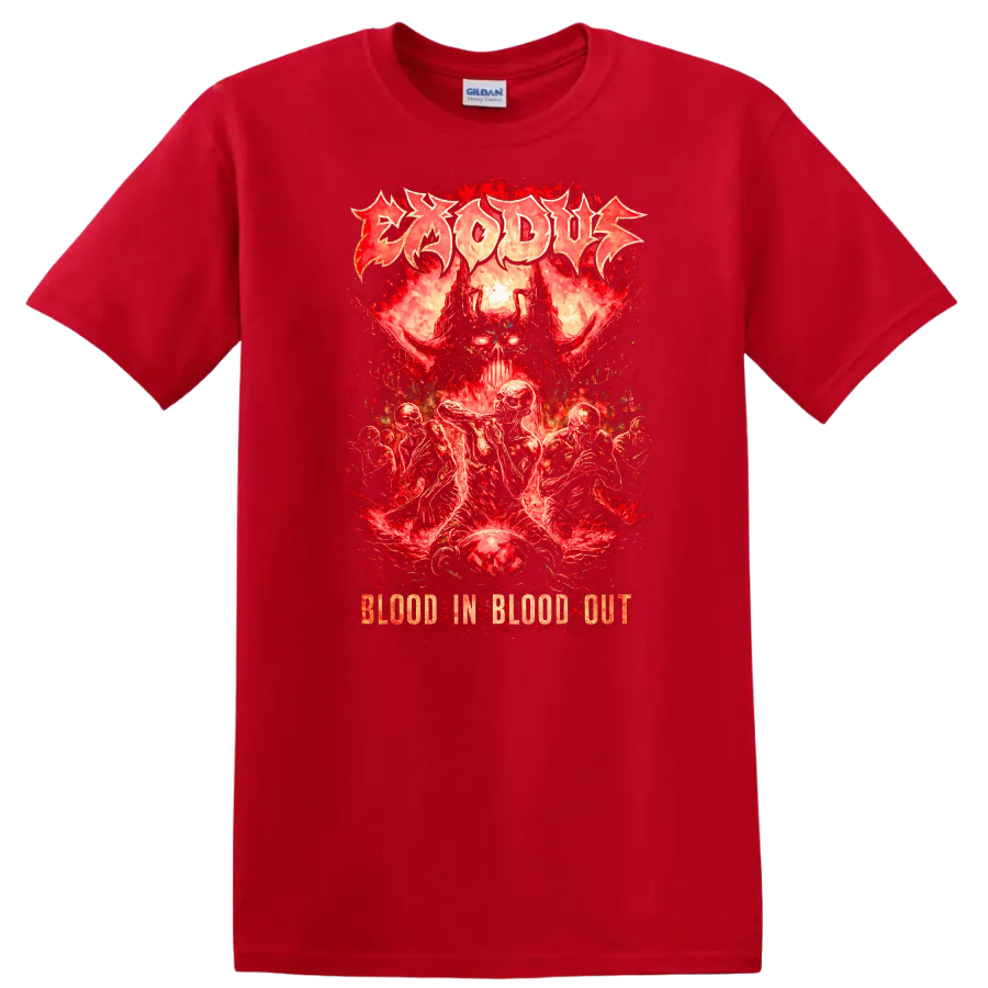 Blood In Blood Out Retro Heavy Metal Skull T Shirt - Red