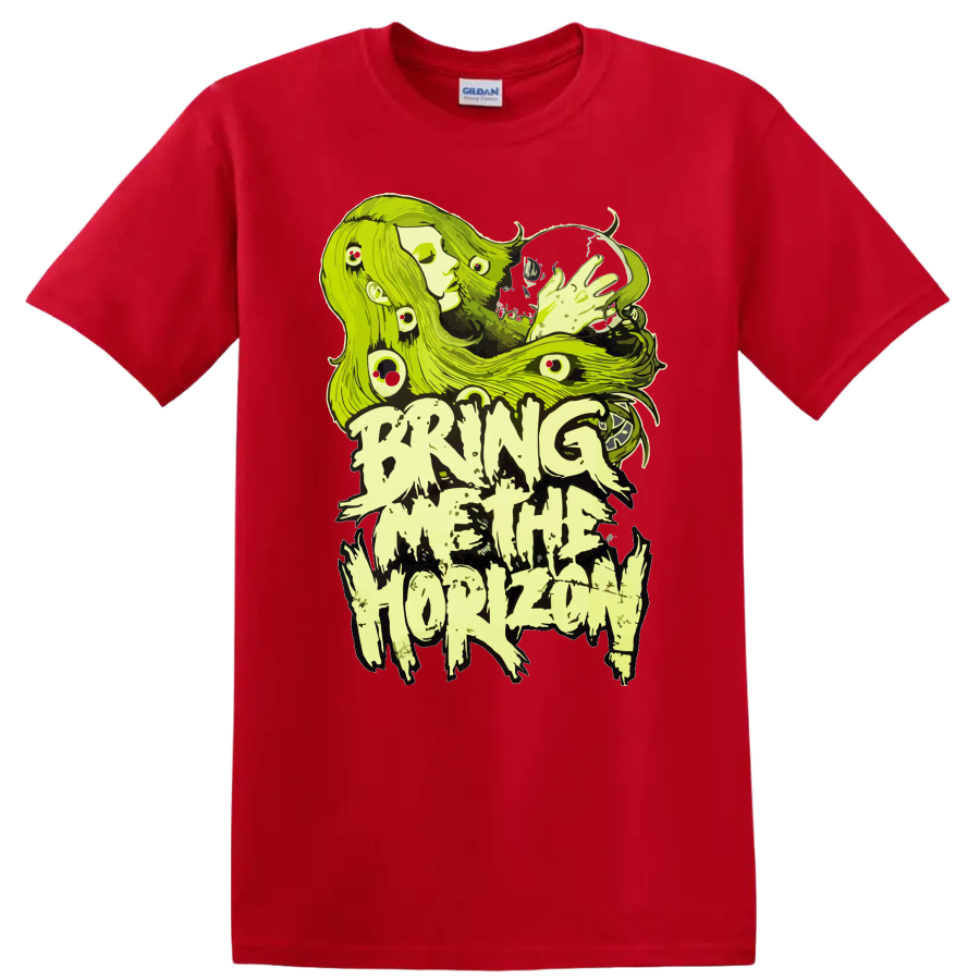 Neon green Bring Me The Horizon inspired horror-metal graphic T - Red