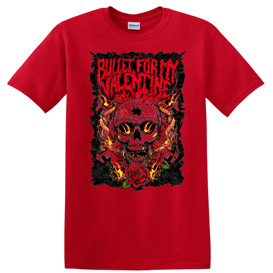 Bullet For My Valentine skull and roses rock metal graphic print T - Red